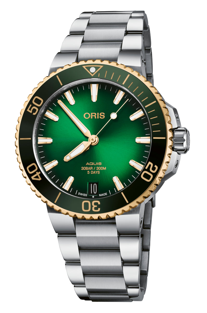 Oris Aquis Date Calibre 400 Steel Gold Automatic Green Dial