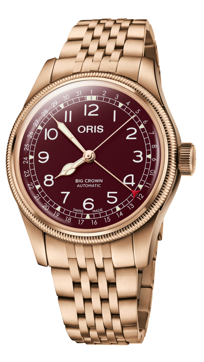 Oris Big Crown Pointer Date Bronze Automatic Red Dial 40mm Hemsleys Jewellers