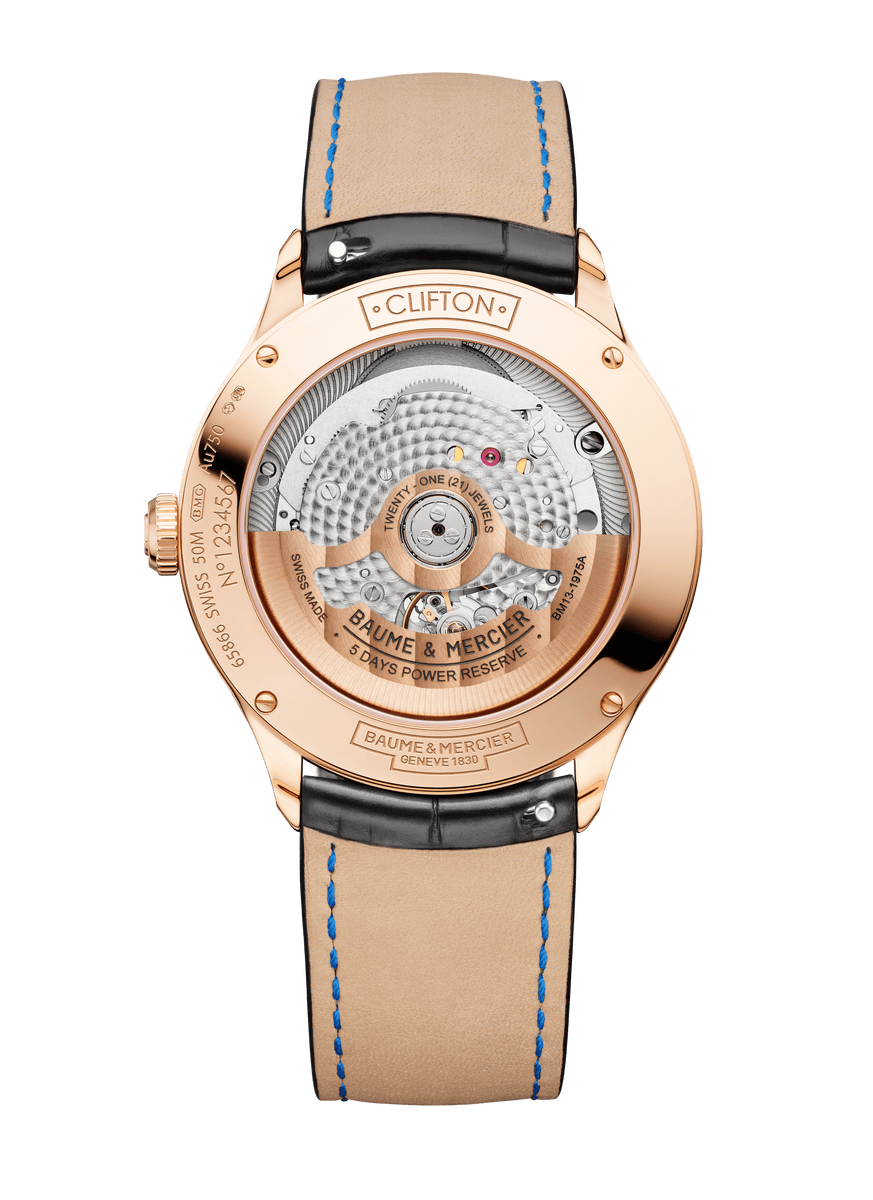 Baume Et Mercier Clifton Baumatic 18K Rose Gold Automatic White Dial Hemsleys Jewellers