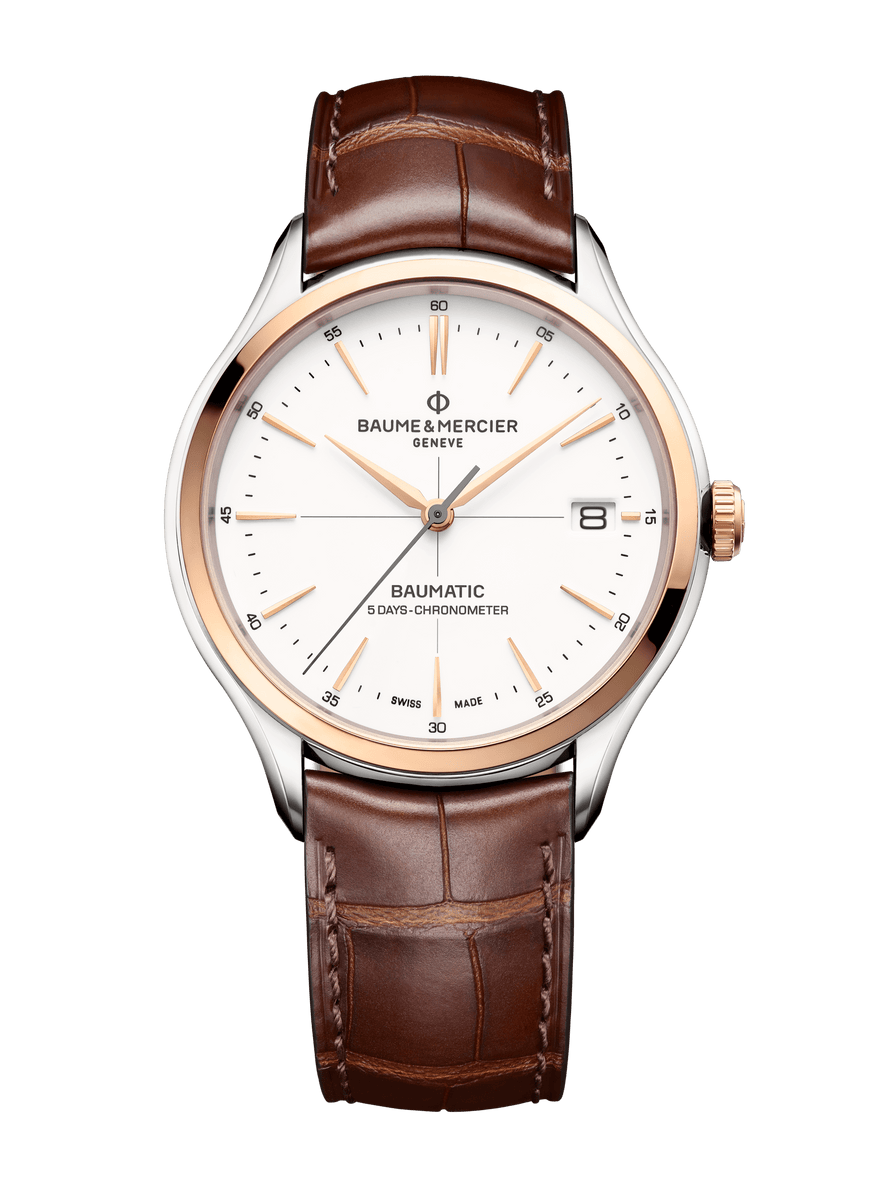 Baume Et Mercier Clifton Baumatic Automatic White Dial 40mm 18k Rose Gold Bezel