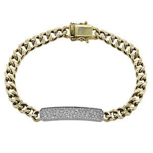 Simon G 18K Two-Tone Yellow Gold Cuban Link Diamond Pave ID Bracelet