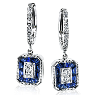 Simon G 18K White Gold Blue Sapphire & Diamond Rectangular Drop Earrings