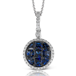 Simon G 18K White Gold Illusion Set Blue Sapphire & Diamond Halo Pendant