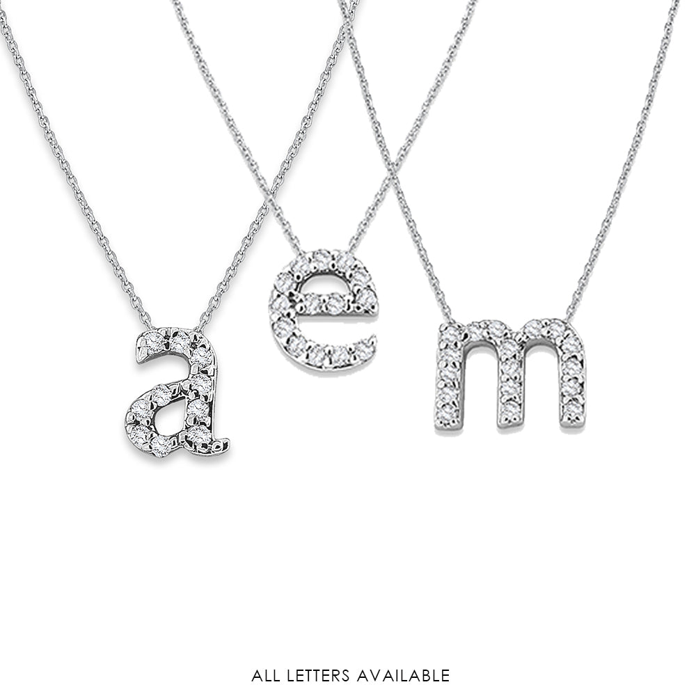 14K White Gold Classic Alphabet Initial Pendant Necklace, V