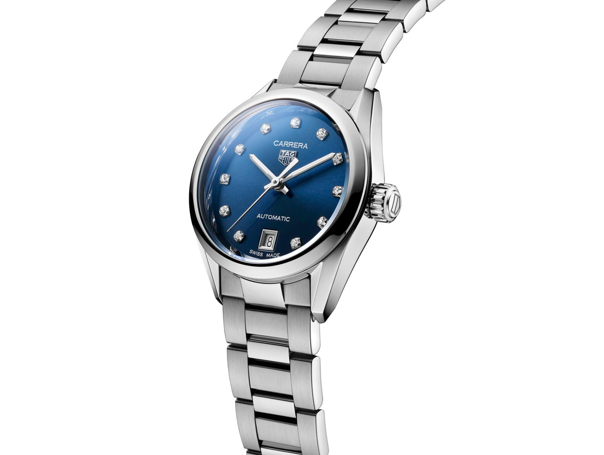 TAG Heuer Carrera Ladies Automatic Blue Diamond Dial 29mm Hemsleys Jewellers