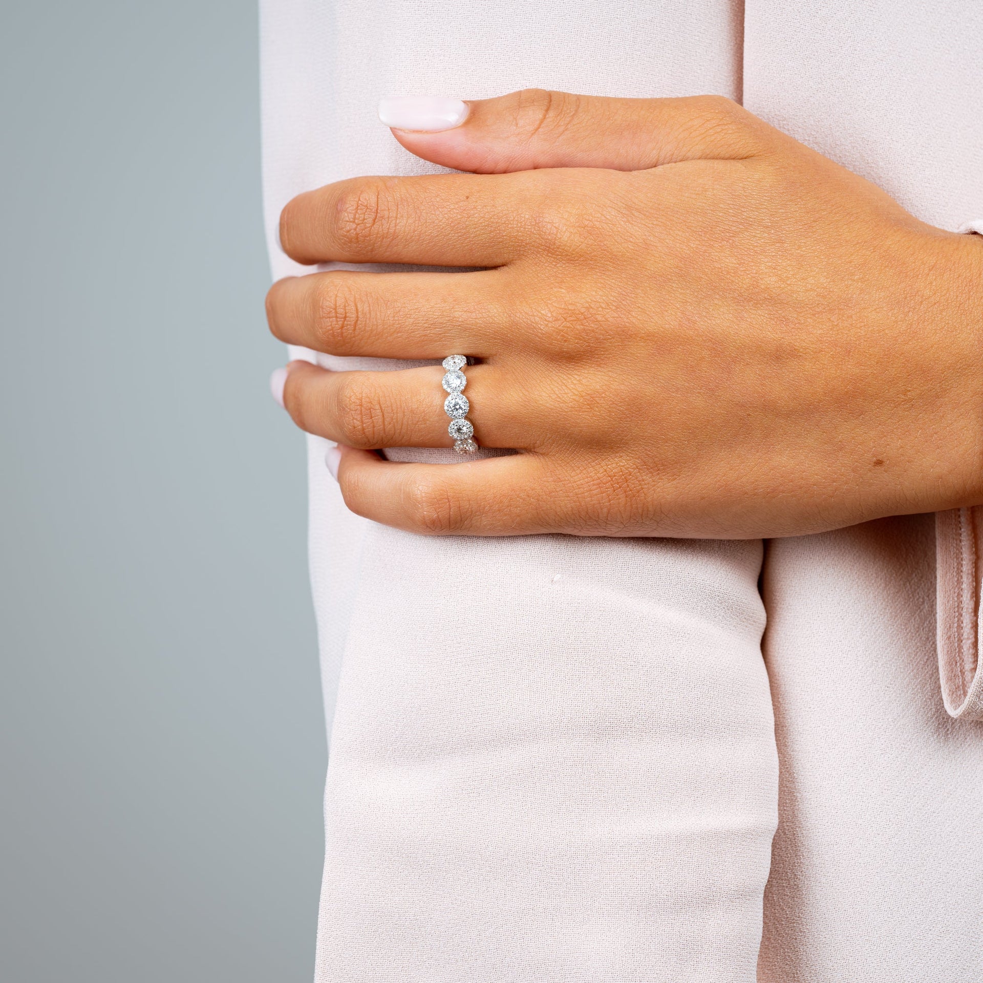 Hemsleys Collection 14K Five Stone Diamond Halo Band