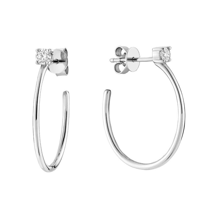 Hemsleys Collection 14K Single Diamond Stud Hoop Earrings
