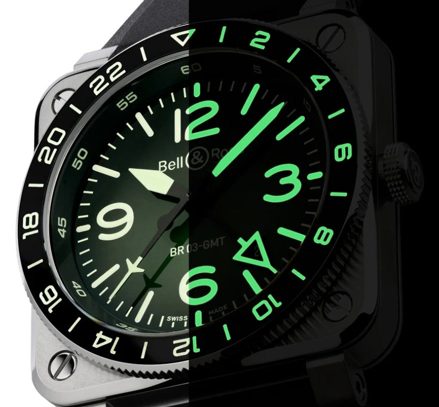 Bell & Ross BR 03 GMT Green Lum Limited Edition Automatic BR0393-GN-ST/SRB (Green Dial / 42mm)