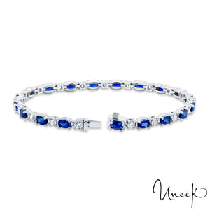 Uneek 18KW Oval Blue Sapphire & Diamond Tennis Bracelet
