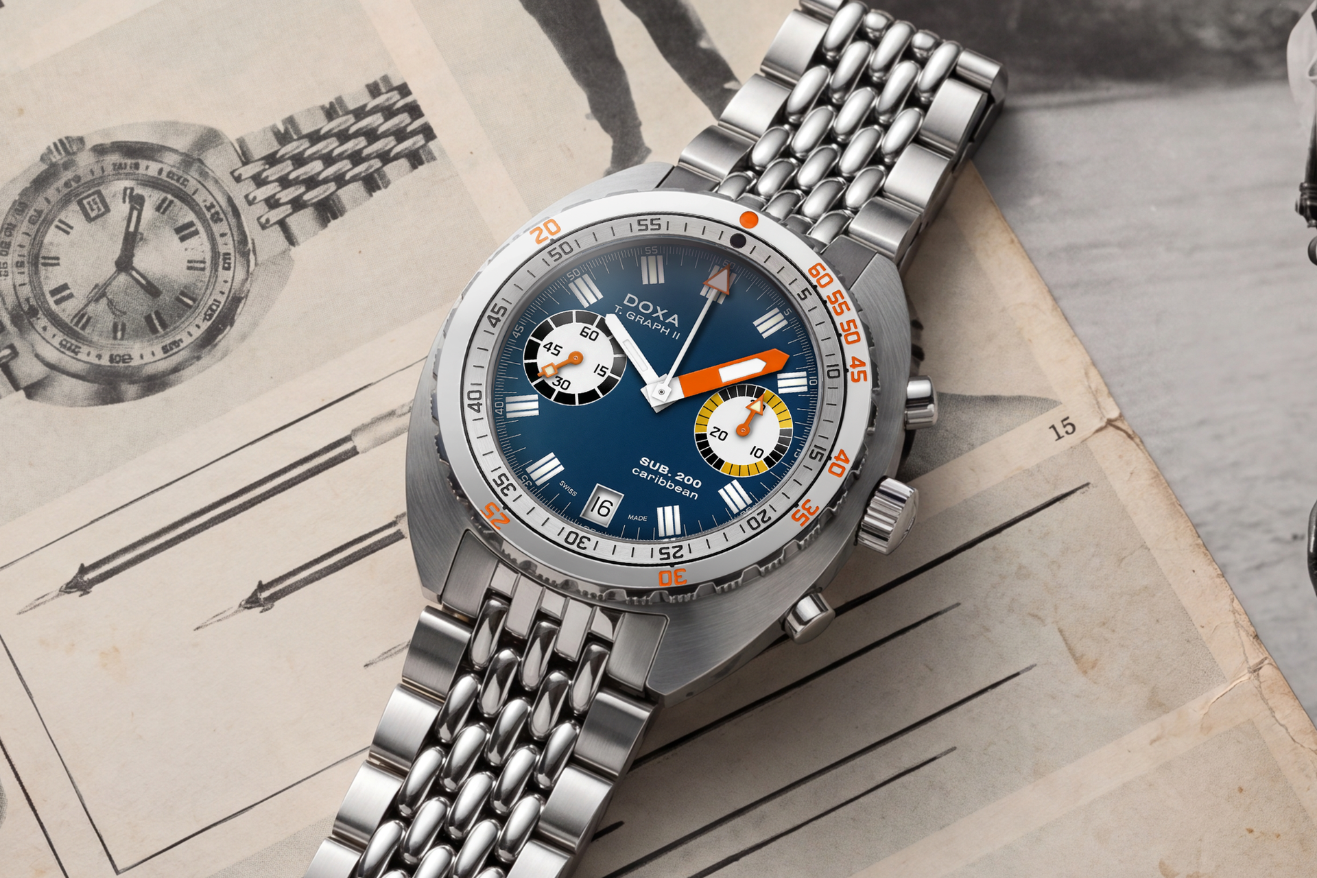 Doxa SUB 200 T.GRAPH II Caribbean Automatic Chronograph (Blue Dial / 42mm)