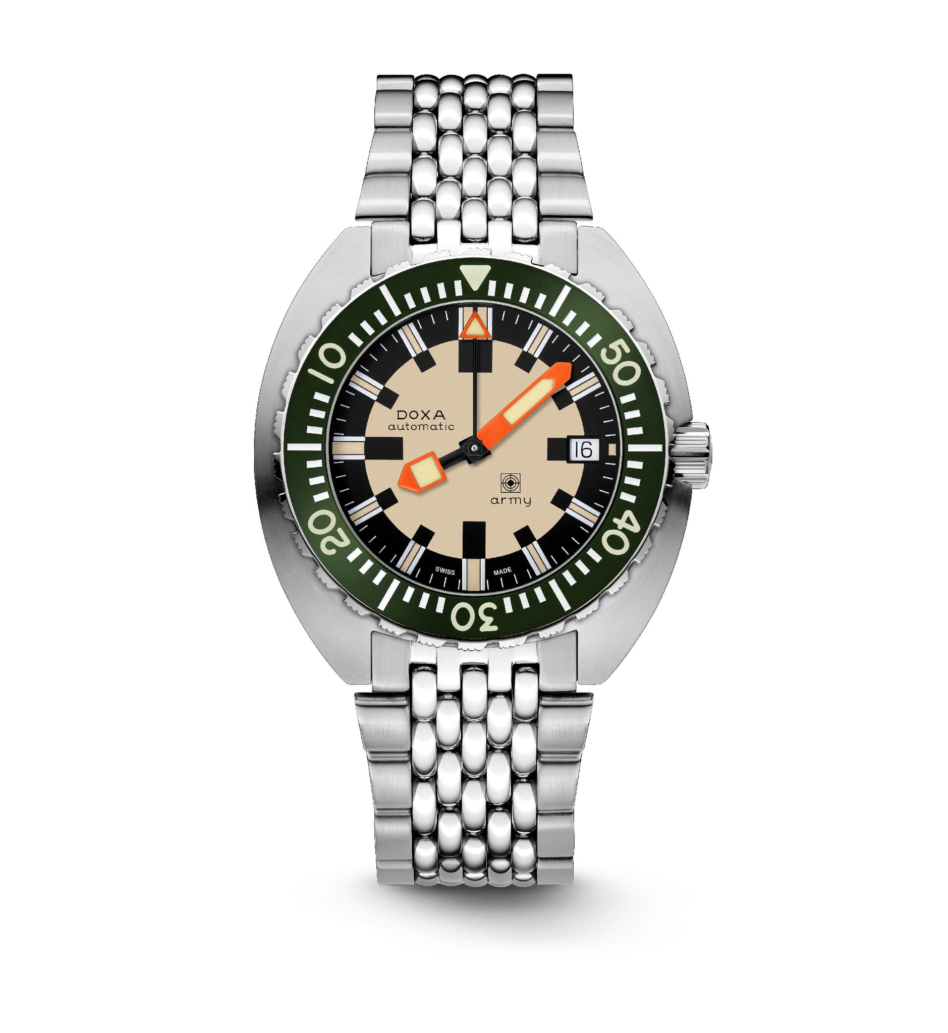 Doxa Army Stainless Steel Bezel Automatic (Beige Dial / 42.5mm / Green Bezel)