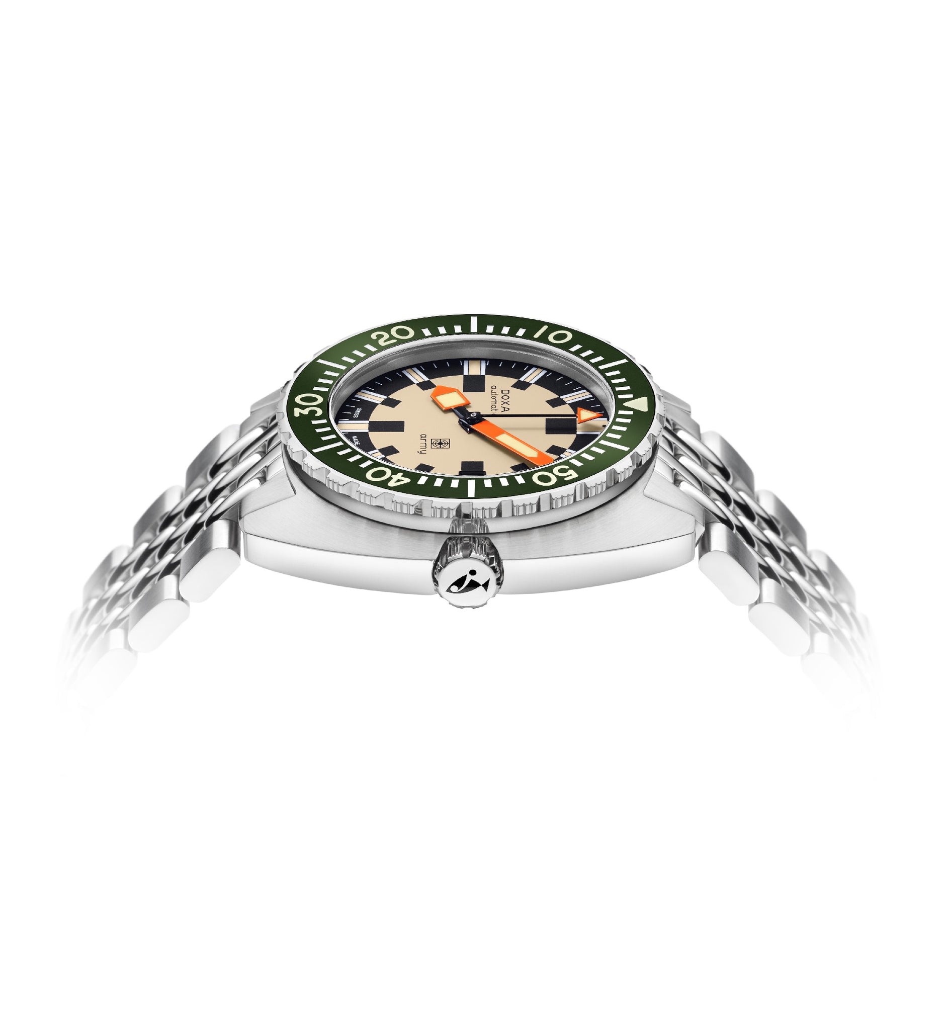 Doxa Army Stainless Steel Bezel Automatic (Beige Dial / 42.5mm / Green Bezel)