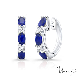 Uneek 18KW Oval Blue Sapphire & Diamond Hoop Earrings