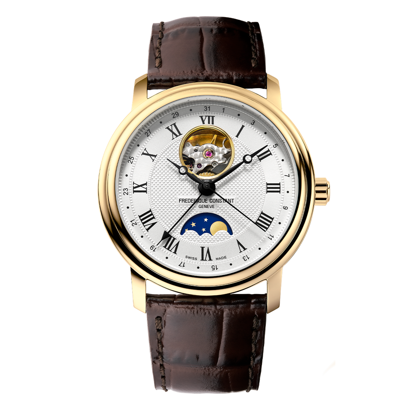 Frederique Constant Classics Heart Beat Moonphase Date Automatic (White Dial / 40mm / Yellow Gold Plated Case)