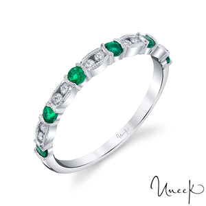 Uneek 14K Green Emerald & Diamond Stackable Band