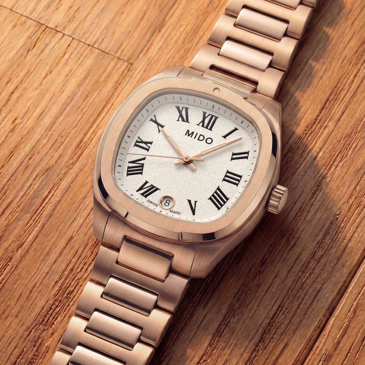 MIDO Multifort TV 28 Quartz (White Dial / 28mm / Rose Gold)