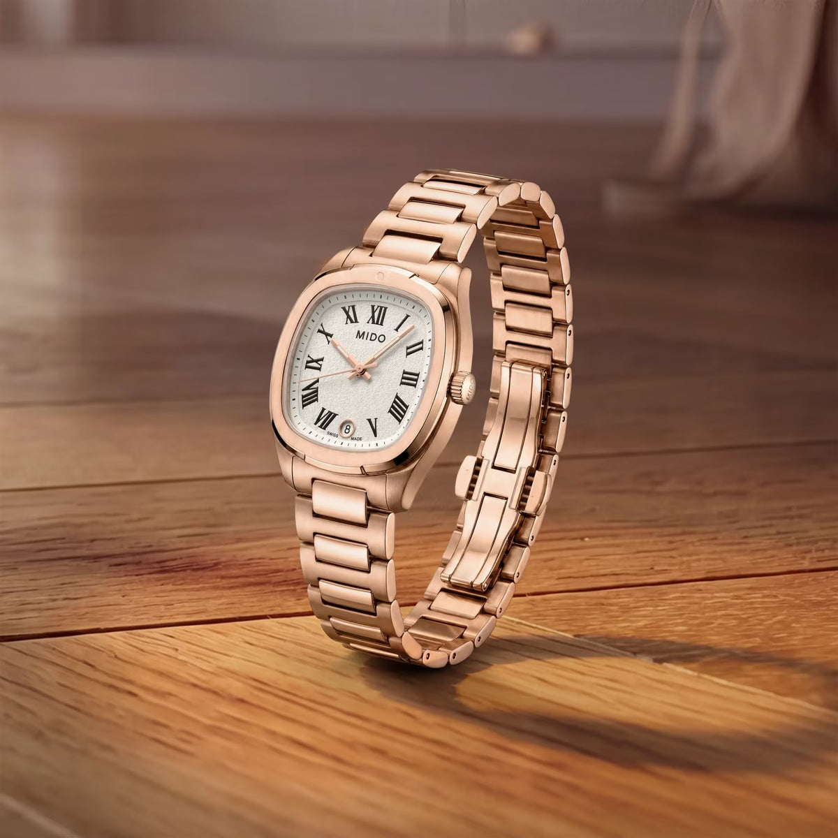 MIDO Multifort TV 28 Quartz (White Dial / 28mm / Rose Gold)