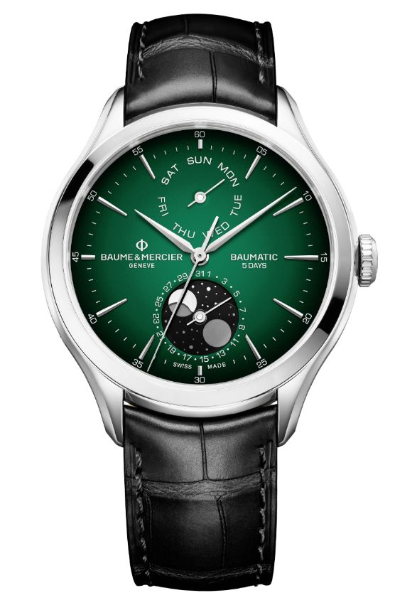 Baume Et Mercier Clifton Baumatic Day Date Moonphase Automatic (Green Dial / 42mm)