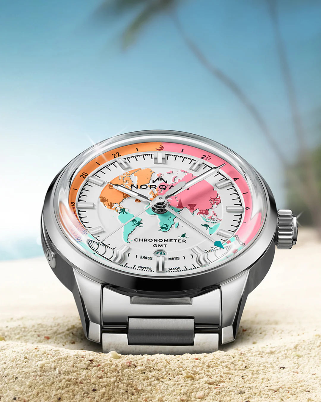 Norqain Freedom GMT Enjoy Life "Holiday" Limited Edition Auto (White Multi-Color Dial / 40mm)