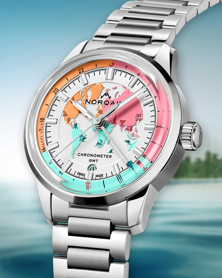 Norqain Freedom GMT Enjoy Life "Holiday" Limited Edition Auto (White Multi-Color Dial / 40mm)