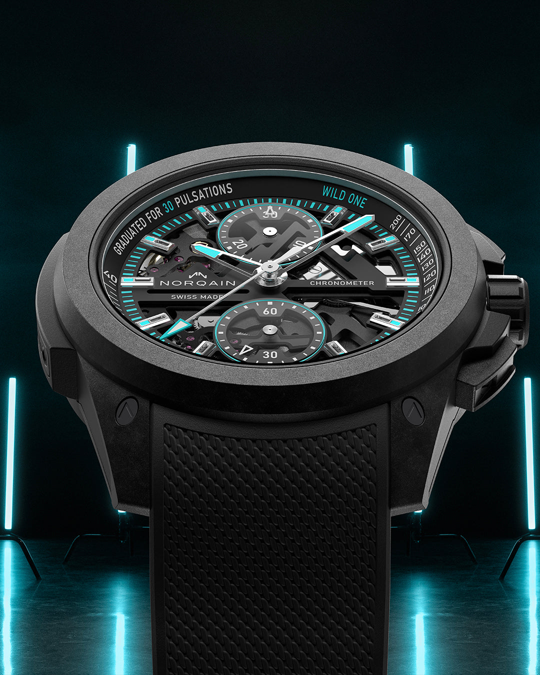 Norqain Independence Wild One Skeleton Chrono Auto (Turquoise Skeleton Dial / 42mm)