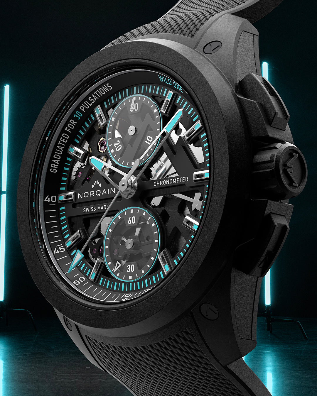 Norqain Independence Wild One Skeleton Chrono Auto (Turquoise Skeleton Dial / 42mm)