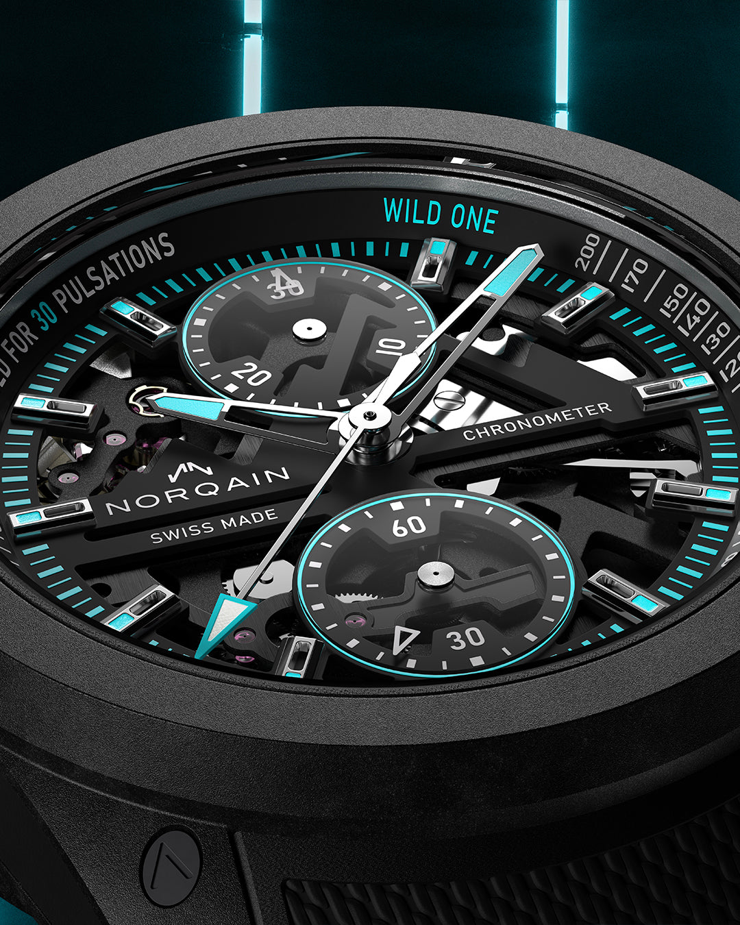 Norqain Independence Wild One Skeleton Chrono Auto (Turquoise Skeleton Dial / 42mm)