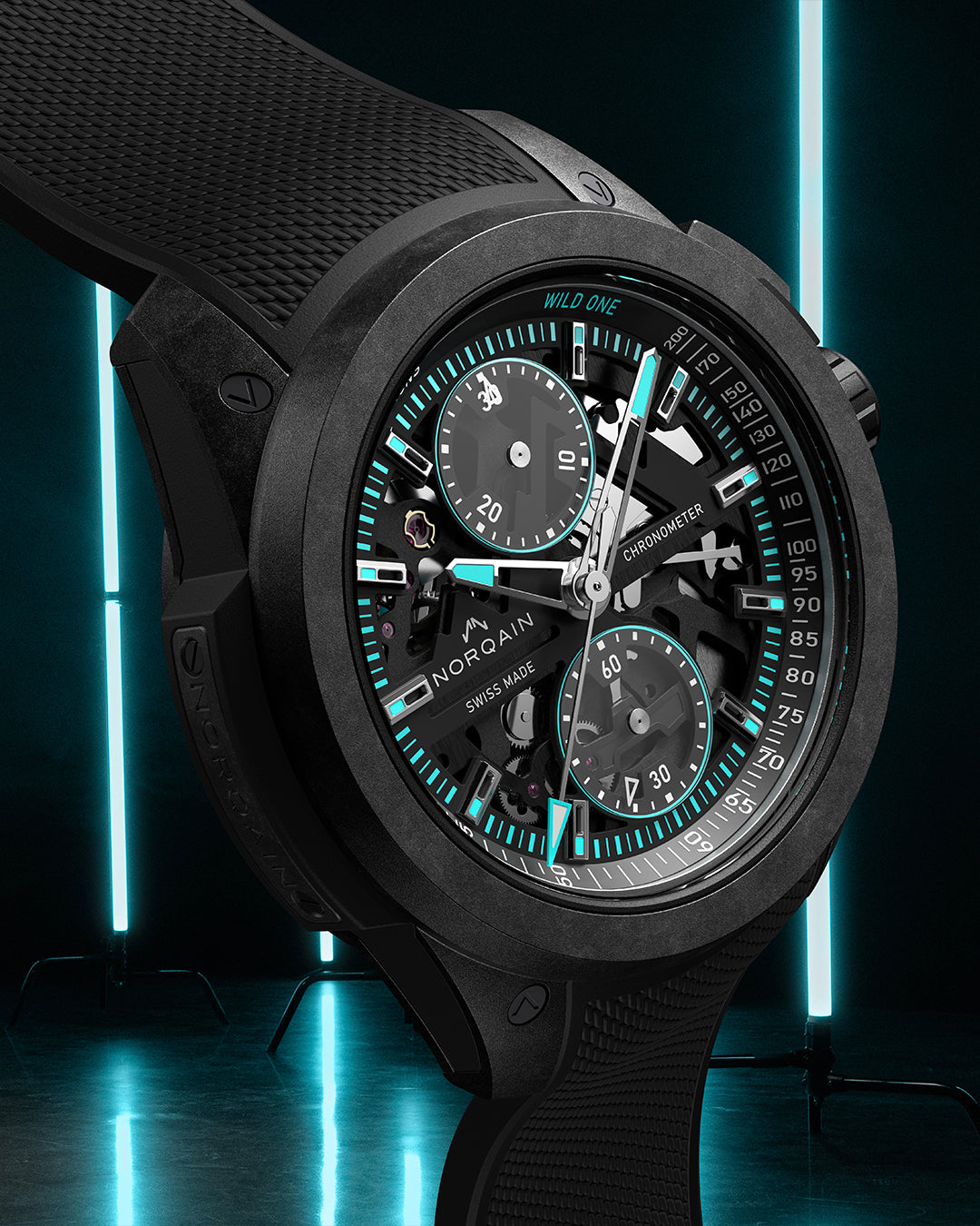 Norqain Independence Wild One Skeleton Chrono Auto (Turquoise Skeleton Dial / 42mm)