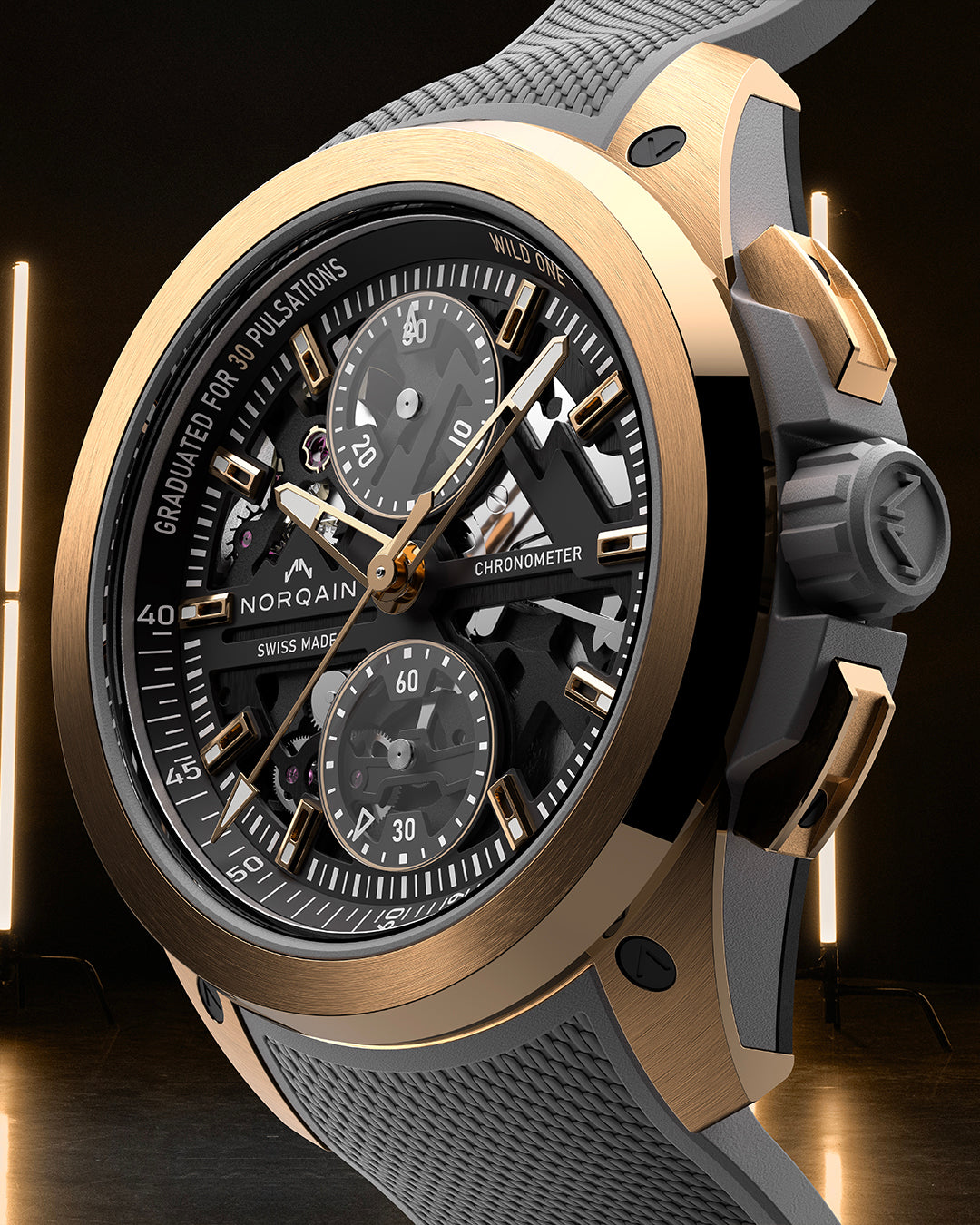 Norqain Independence Wild One Skeleton Chrono Red Gold Limited Edition Auto (Grey Skeleton Dial / 42mm)