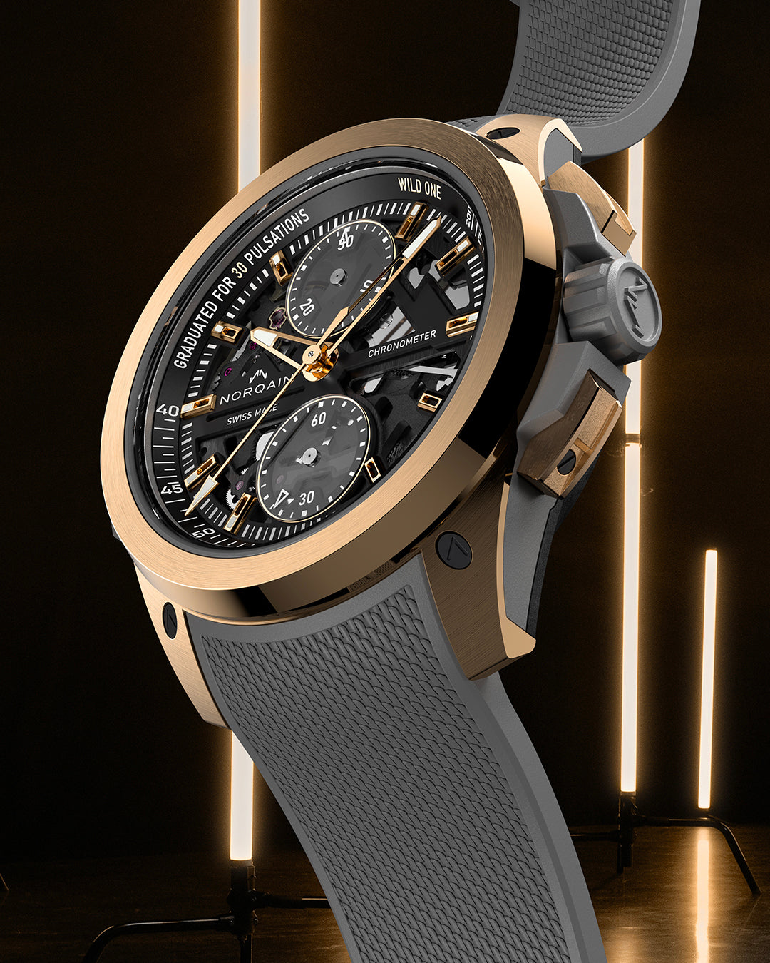 Norqain Independence Wild One Skeleton Chrono Red Gold Limited Edition Auto (Grey Skeleton Dial / 42mm)