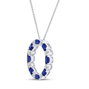 Uneek 18KW Emerald Cut Blue Sapphire & Round Diamond Circle of Life Pendant