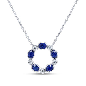 Uneek 18KW Oval Blue Sapphire & Round Diamond Circle of Life Pendant
