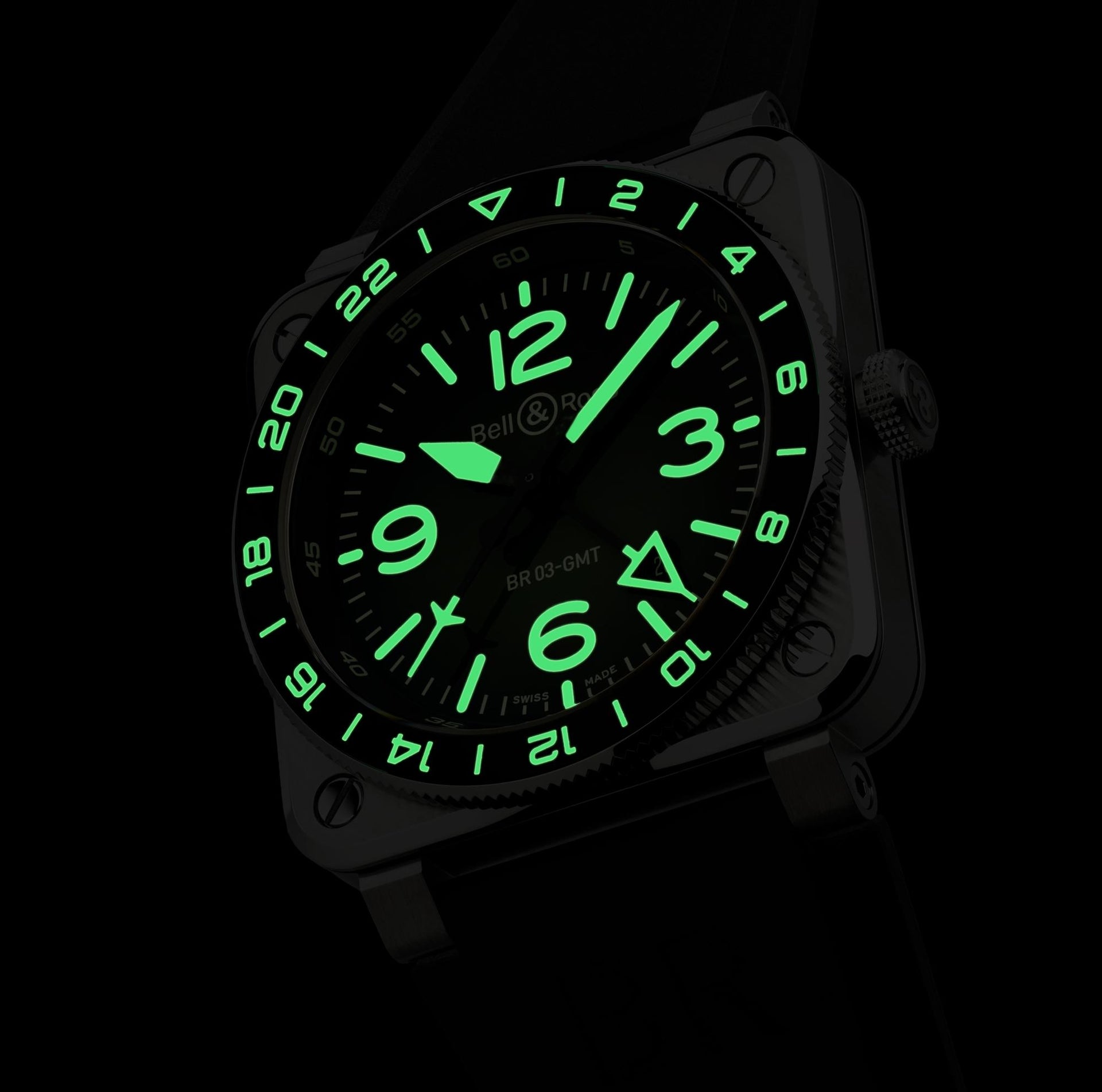 Bell & Ross BR 03 GMT Green Lum Limited Edition Automatic BR0393-GN-ST/SRB (Green Dial / 42mm)