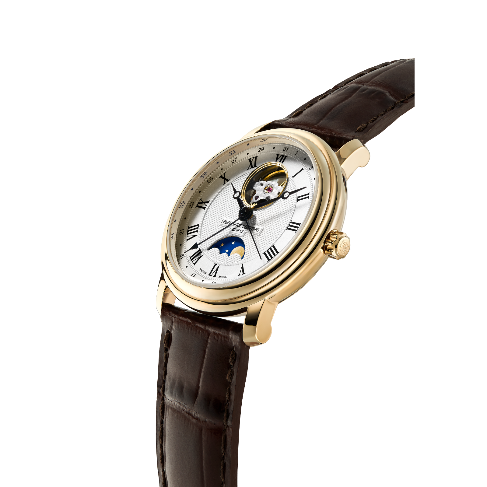 Frederique Constant Classics Heart Beat Moonphase Date Automatic (White Dial / 40mm / Yellow Gold Plated Case)