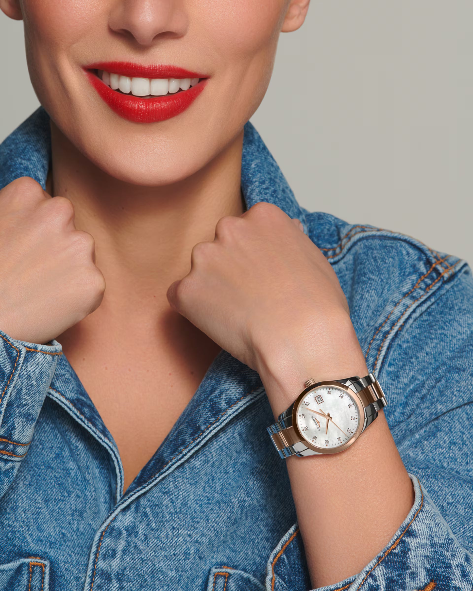 Longines Conquest Classic Quartz (White MOP Dial / 34mm / Two-Tone Rose)