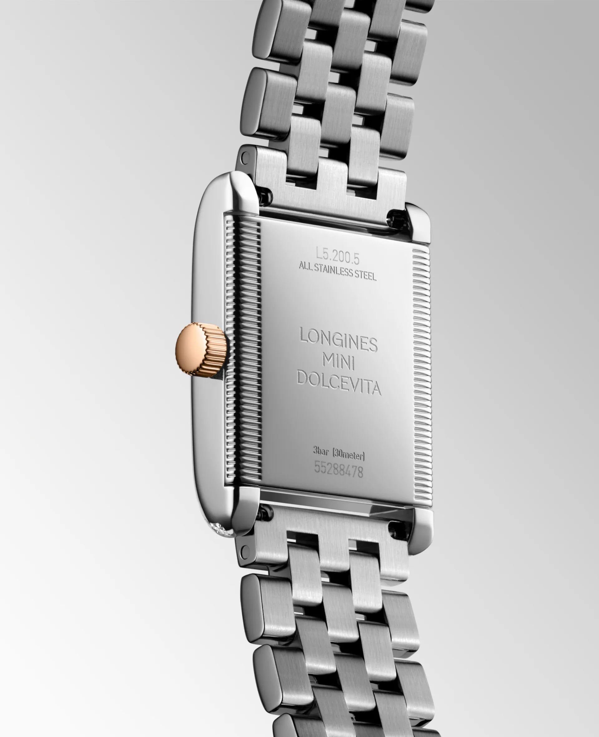 Longines Mini Dolcevita Quartz (Silver Dial / 21.5mm x 29mm / Two-Tone Rose Gold / Diamond Bezel)