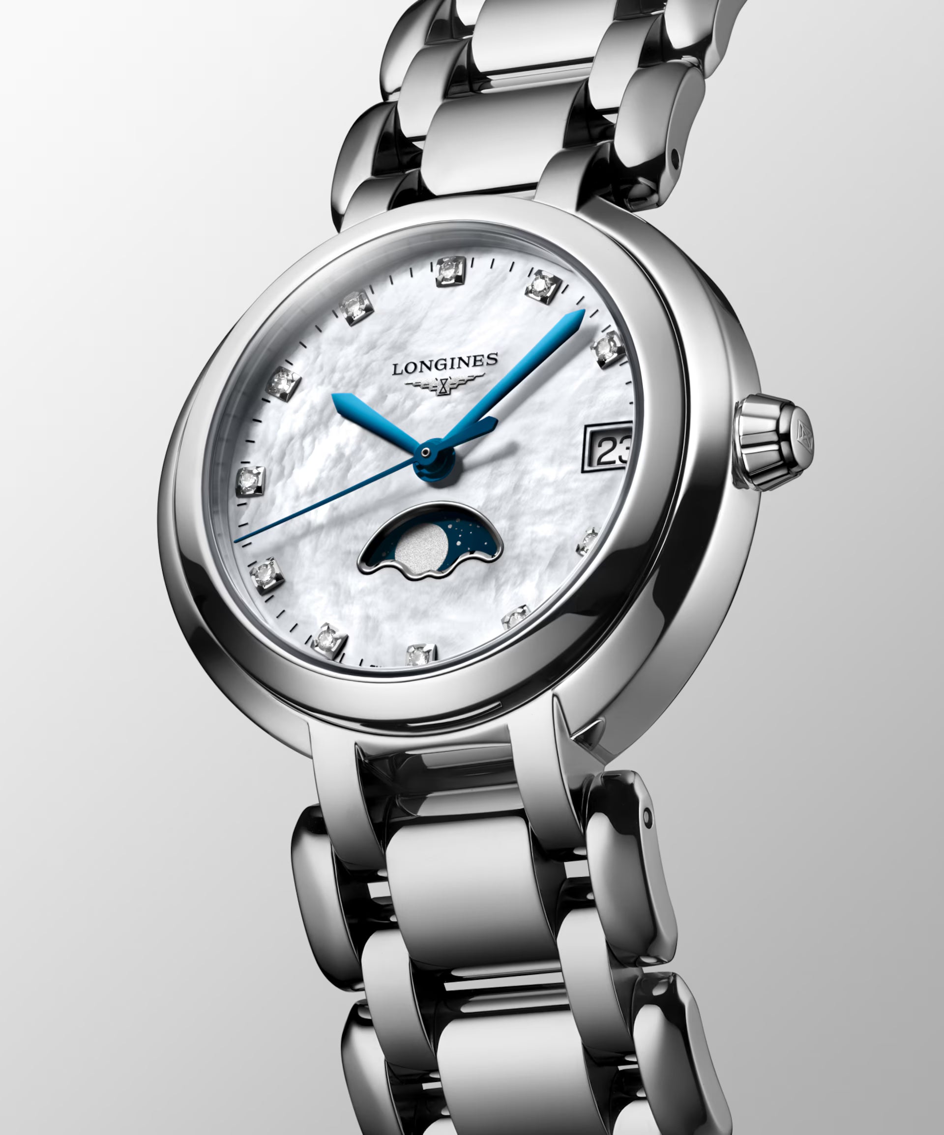 Longines Primaluna Moonphase Quartz (White MOP Dial / 30mm)