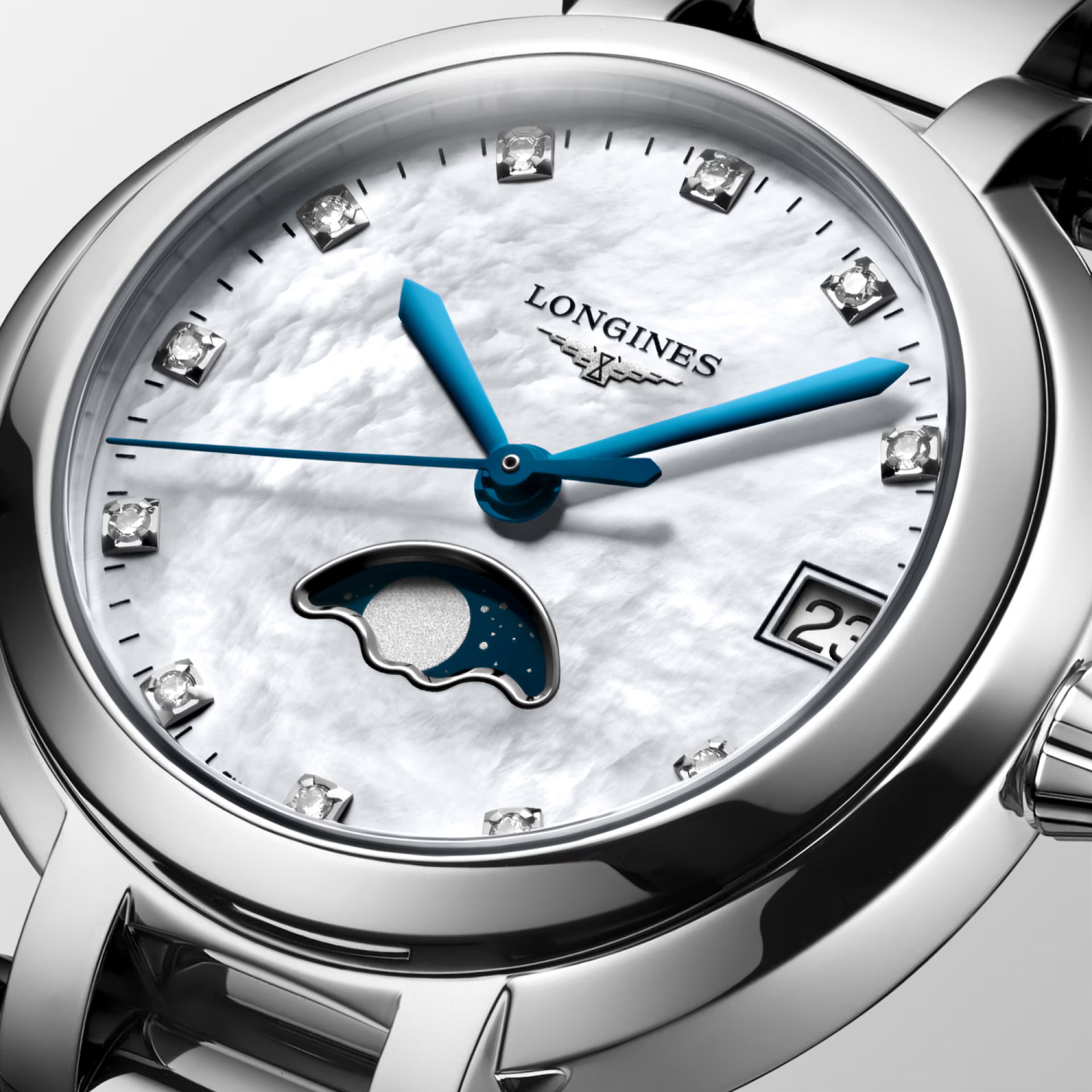 Longines Primaluna Moonphase Quartz (White MOP Dial / 30mm)