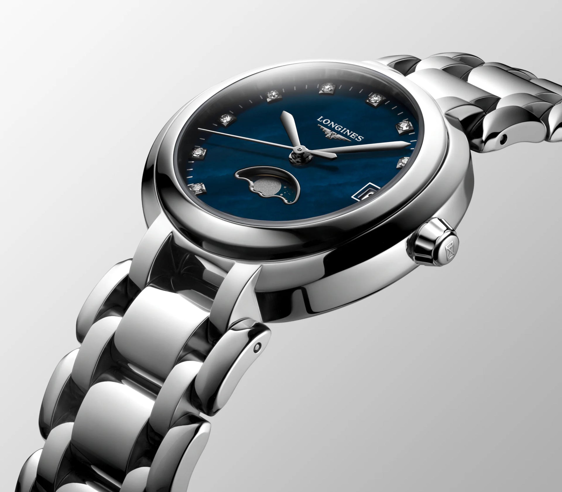 Longines Primaluna Moonphase Quartz (Blue MOP Dial / 30mm)