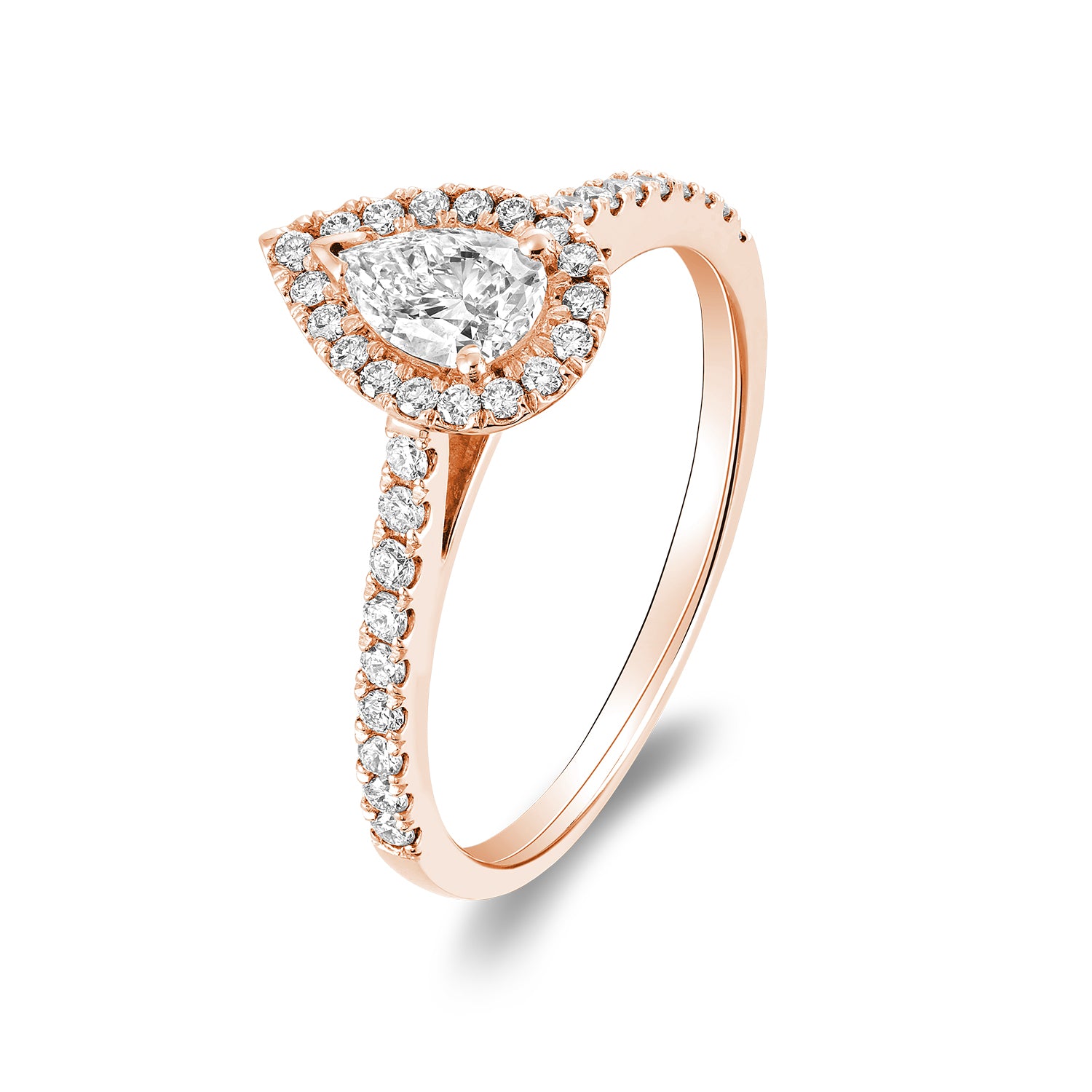 Collection Hemsleys Bague de fiançailles en diamant 14K en forme de poire avec un halo en forme de poire