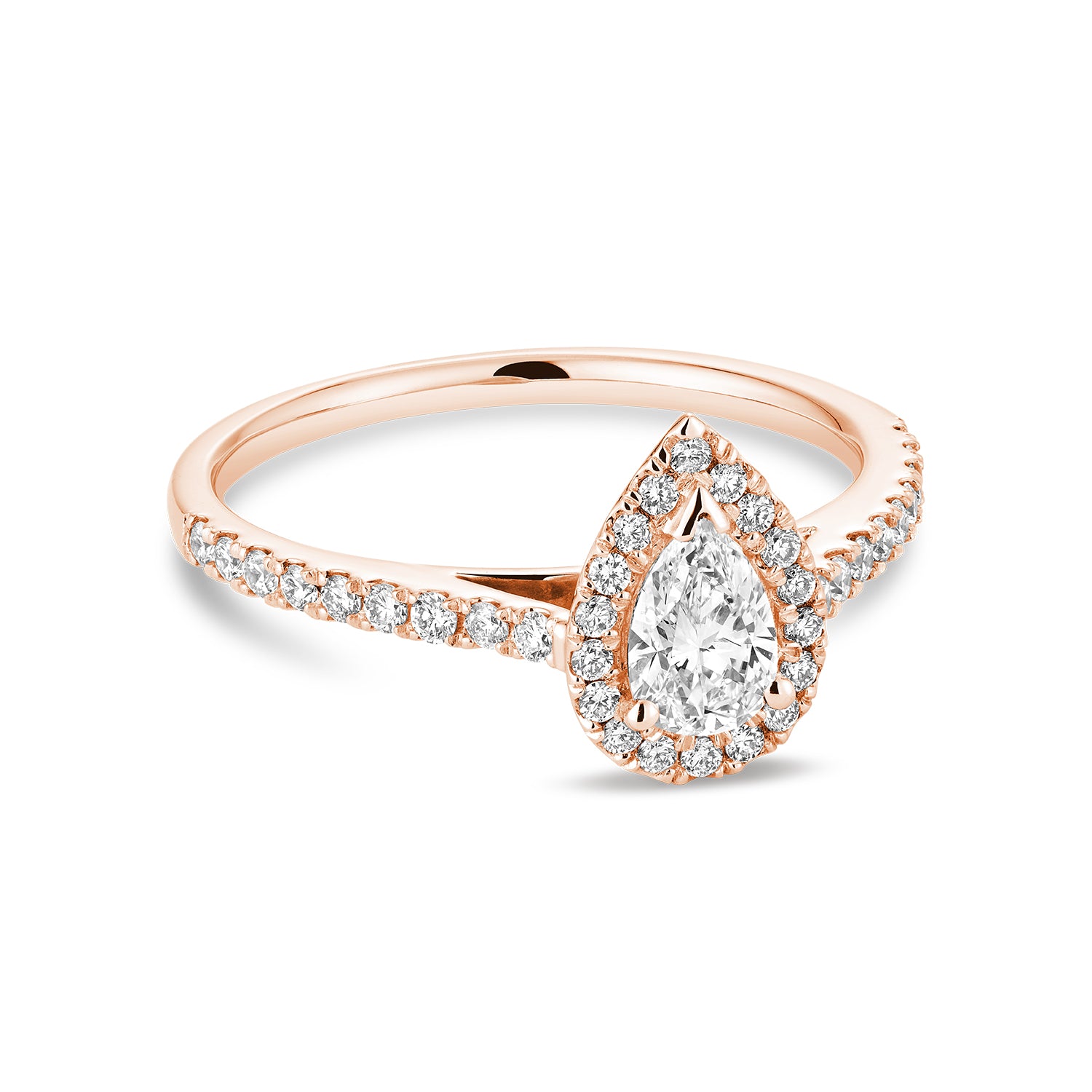 Collection Hemsleys Bague de fiançailles en diamant 14K en forme de poire avec un halo en forme de poire