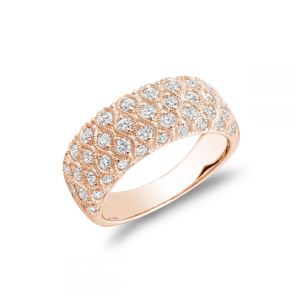 Collection Hemsleys Diamant 14K Pavé à trois rangs et bague filigrane