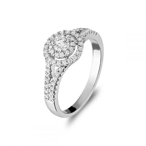 Hemsleys Collection 14K Round Diamond Double Halo Split Shank Engagement Ring