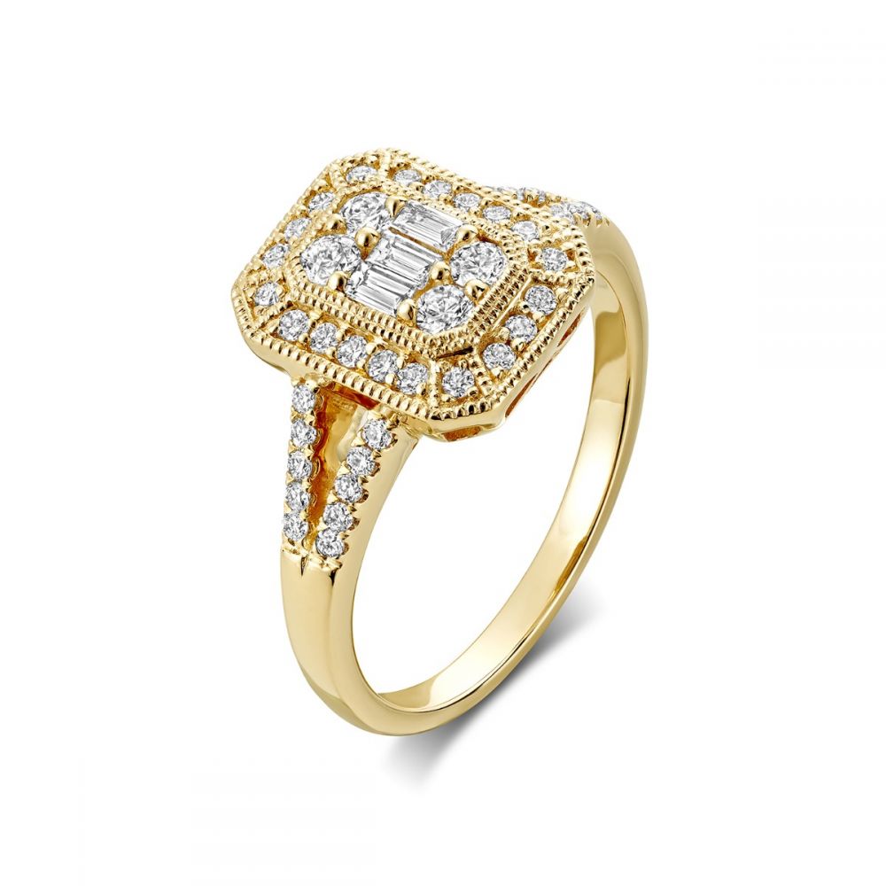 Bague de fiançailles à tige fendue et halo en diamant de la collection Hemsleys 14K Illusion Set