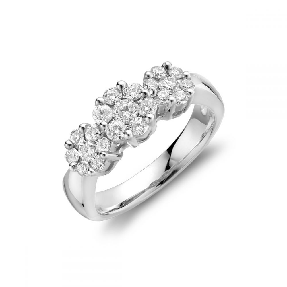 Collection Hemsleys Bague de fiançailles à trois pierres serties d'une illusion de diamants en grappe 14K