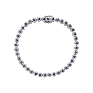 Hemsleys Collection 14KW Round Blue Sapphire & Diamond Round Halo Tennis Bracelet