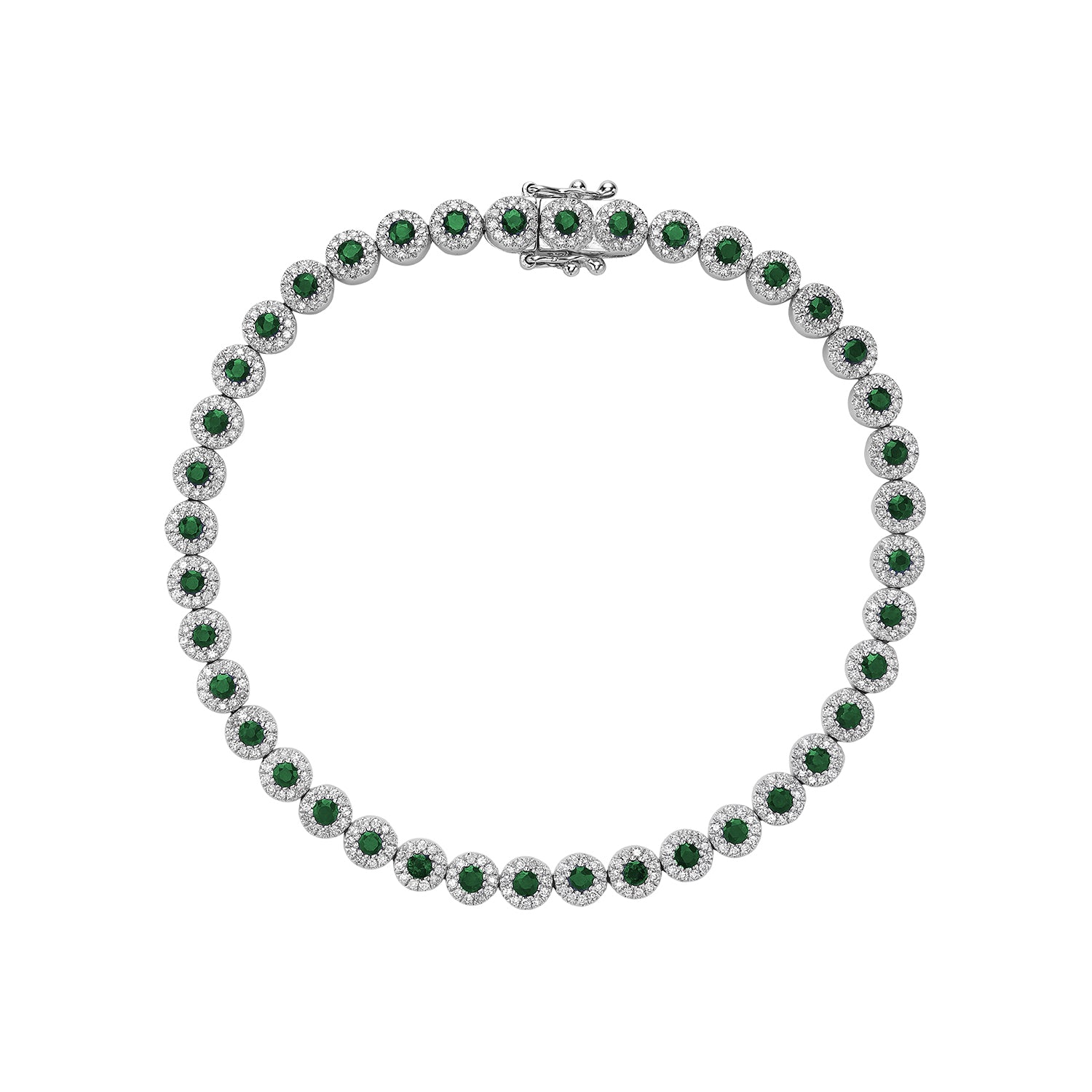 Hemsleys Collection 14KW Round Emerald & Diamond Round Halo Tennis Bracelet