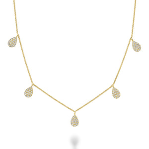 Hemsleys Collection 14K Pear Shape Disc Pavé 5 Station Diamond Necklace