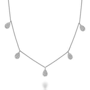 Hemsleys Collection 14K Pear Shape Disc Pavé 5 Station Diamond Necklace