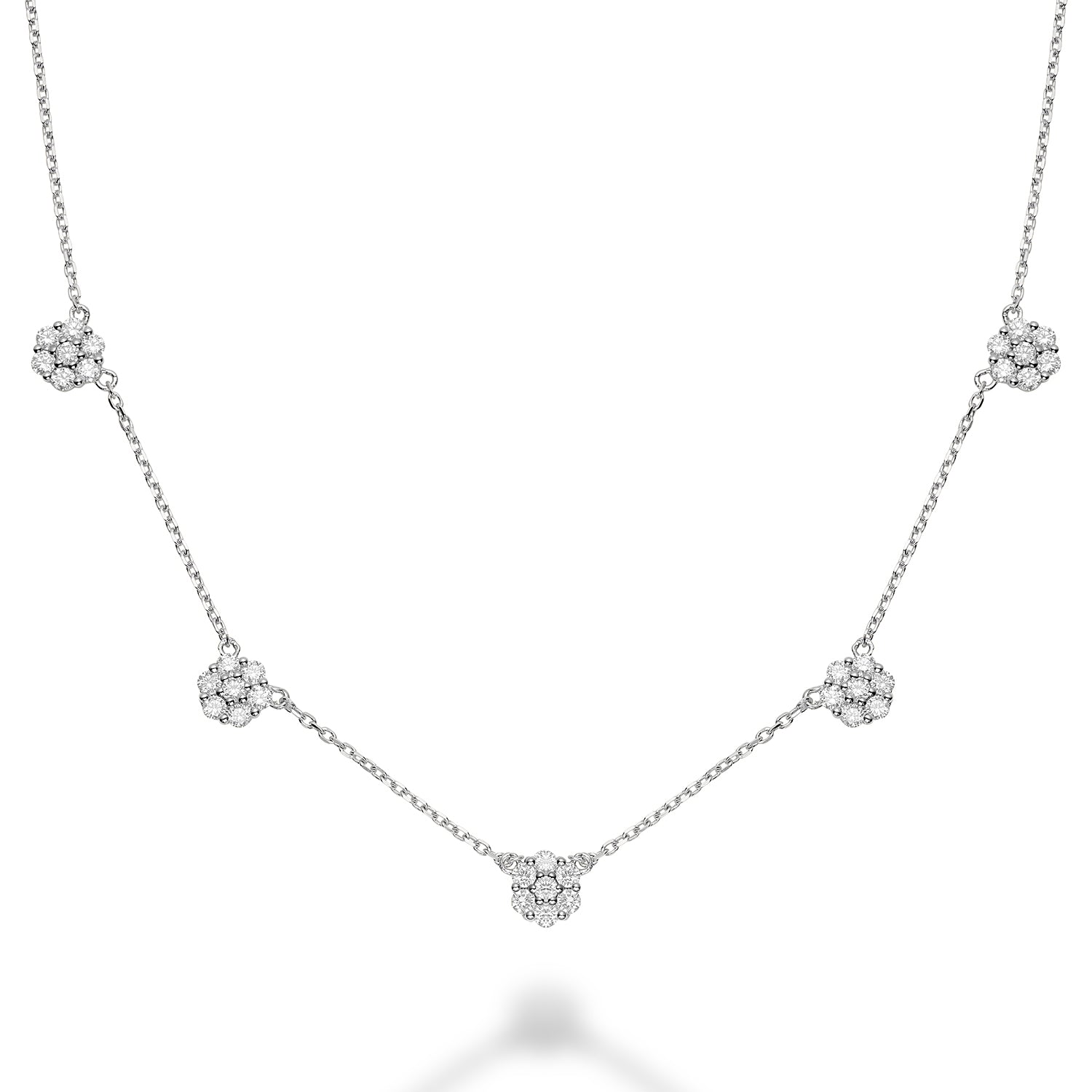 Hemsleys Collection 14K Flower Illusion Set 5 Station Round Diamond Necklace